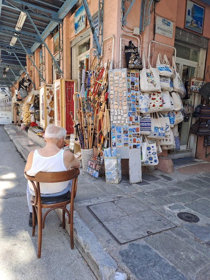 Athens Plaka street with souvenirs