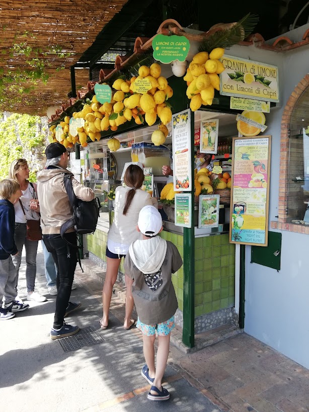 Limoncello and lemon granita stand in Capri